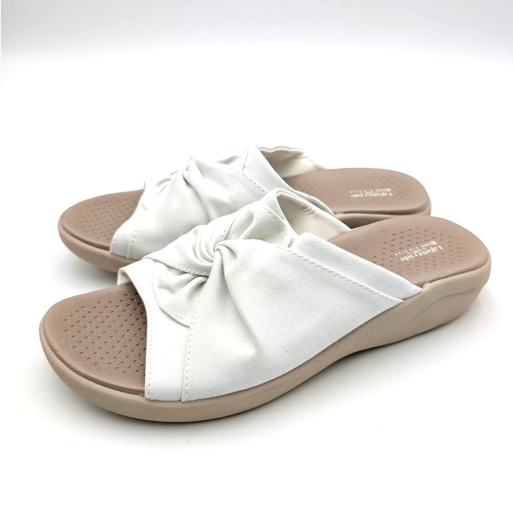 Life Stride Cherish Slide Sandals Open Toe Women's Bright White Size US7M EU37